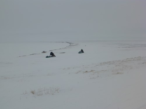 Team Permafrost Geophysics leaves for Peatball Lake in low light